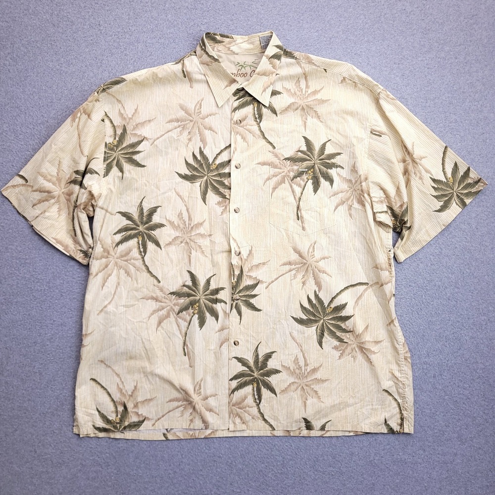 Bamboo Cay Hawaiian Shirt Mens XL Palm Tree All Over Print Yellow Cotton Lawn